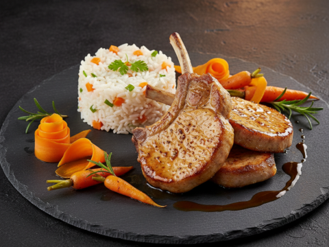 Recette Côtes de porc riz carottes au Cookeo - Plat principal - Photo du plat prêt à déguster
