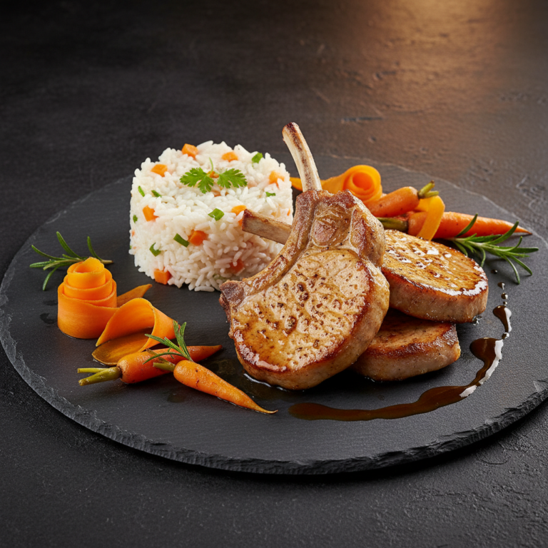 Recette Côtes de porc riz carottes au Cookeo - Plat principal - Photo du plat prêt à déguster