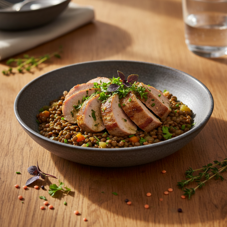 Recette Filet mignon de porc aux lentilles au Cookeo - Plat principal Française - Photo du plat prêt à déguster