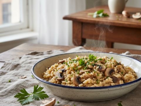 Recette Risotto champignons et vin blanc au Cookeo - Plat principal Italienne - Photo du plat prêt à déguster