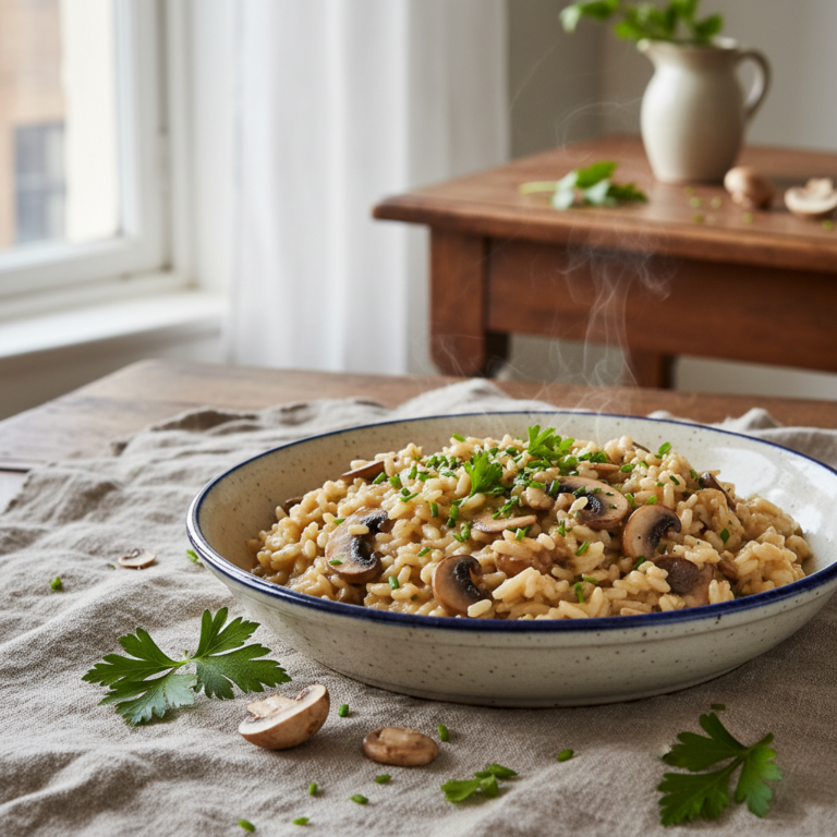 Recette Risotto champignons et vin blanc au Cookeo - Plat principal Italienne - Photo du plat prêt à déguster