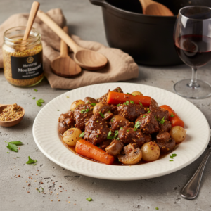 Boeuf bourguignon à la moutarde