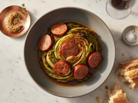 Recette Chou vert et saucisses au Cookeo - Plat principal Française - Photo du plat prêt à déguster