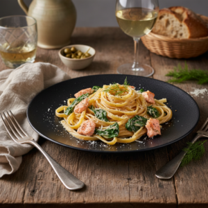 Tagliatelles saumon épinards