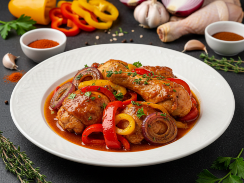 Recette Poulet aux poivrons et oignons au Cookeo - Plat principal Française - Photo du plat prêt à déguster