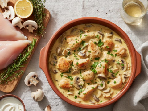 Recette Poulet à la crème au Cookeo - Plat principal Française - Photo du plat prêt à déguster