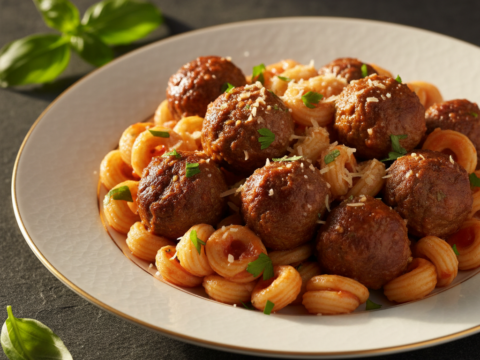 Recette Coquillettes aux boulettes de boeuf au Cookeo - Plat principal Française - Photo du plat prêt à déguster