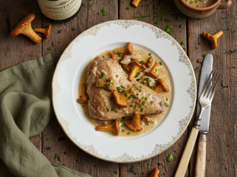 Recette Lapin Riesling et girolles au Cookeo - Plat principal Française - Photo du plat prêt à déguster