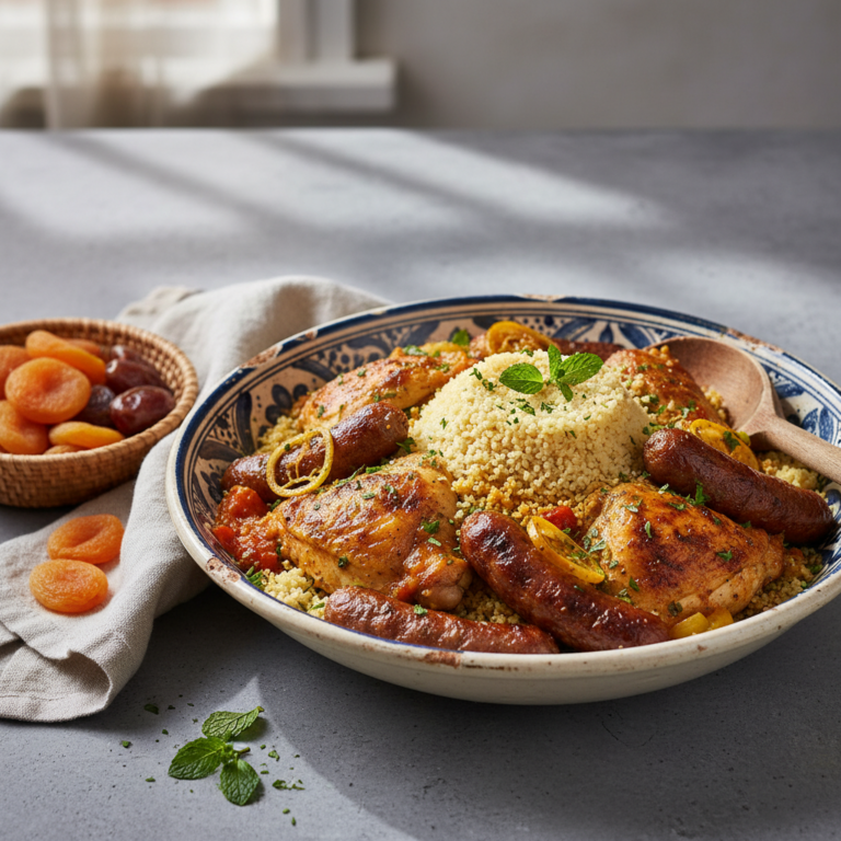 Recette Couscous poulet merguez au Cookeo - Plat principal Marocaine - Photo du plat prêt à déguster