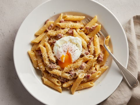 Recette Pennes rigate carbonara au Cookeo - Plat principal Italienne - Photo du plat prêt à déguster