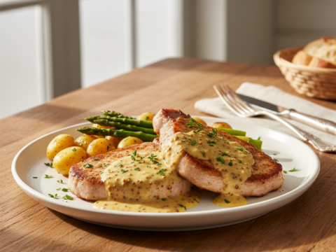 Recette Côtes de porc à la moutarde au Cookeo - Plat principal Française - Photo du plat prêt à déguster