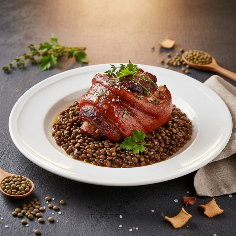 Recette Jarret de porc fumé aux lentilles au Cookeo - Plat principal Française - Photo du plat prêt à déguster