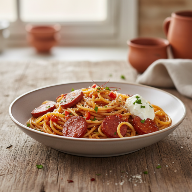 Recette Spaghettis au chorizo au Cookeo - Plat principal Italian - Photo du plat prêt à déguster