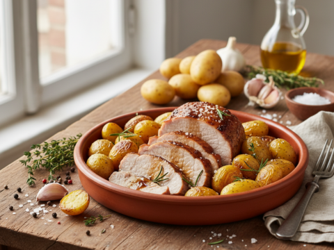 Recette Rôti de porc pommes de terre au Cookeo - Plat principal Française - Photo du plat prêt à déguster
