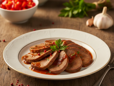 Recette Langue de bœuf sauce piquante au Cookeo - Plat principal Française - Photo du plat prêt à déguster