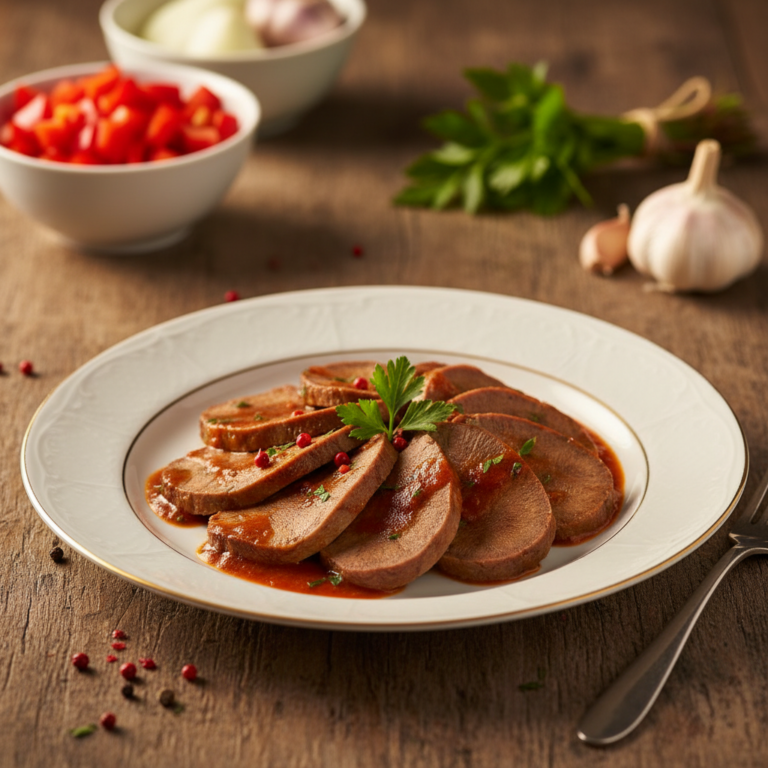 Recette Langue de bœuf sauce piquante au Cookeo - Plat principal Française - Photo du plat prêt à déguster