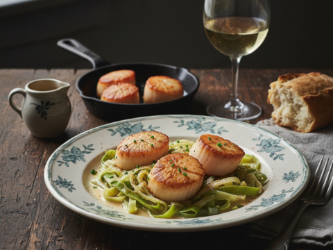Recette Saint-Jacques aux poireaux au Cookeo - Plat principal Française - Photo du plat prêt à déguster