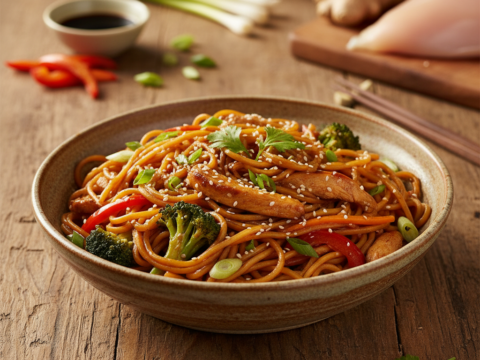 Recette Nouilles chinoises au poulet au Cookeo - Plat principal Chinoise - Photo du plat prêt à déguster