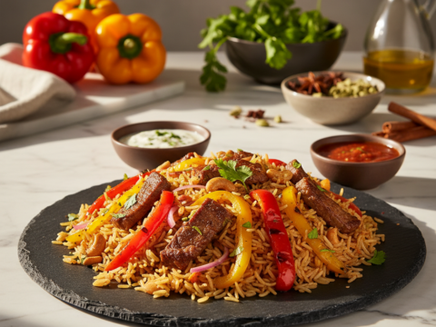 Recette Boeuf Biryani aux Poivrons au Cookeo - Plat principal Indienne - Photo du plat prêt à déguster