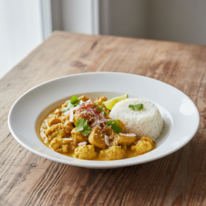 Chou-fleur et Dinde au Curry Coco – Recette Cookeo