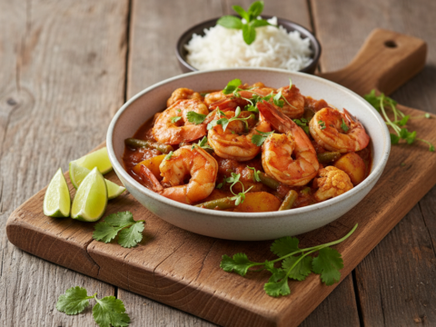 Recette Crevettes Vindaloo aux Légumes au Cookeo - Plat principal Indienne - Photo du plat prêt à déguster
