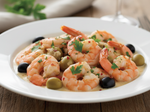 Recette Crevettes au vin blanc aux olives au Cookeo - Plat principal Française - Photo du plat prêt à déguster