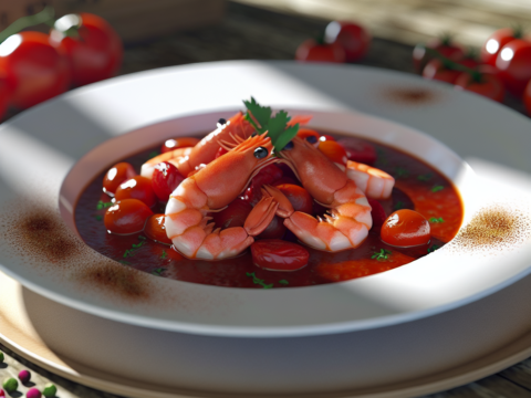 Recette Crevettes au vin rouge aux tomates au Cookeo - Plat principal Française - Photo du plat prêt à déguster