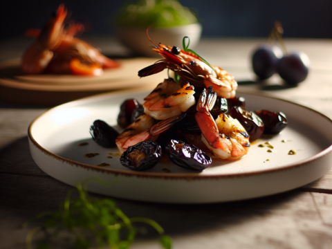 Recette Crevettes grillées aux pruneaux au Cookeo - Plat principal Française - Photo du plat prêt à déguster