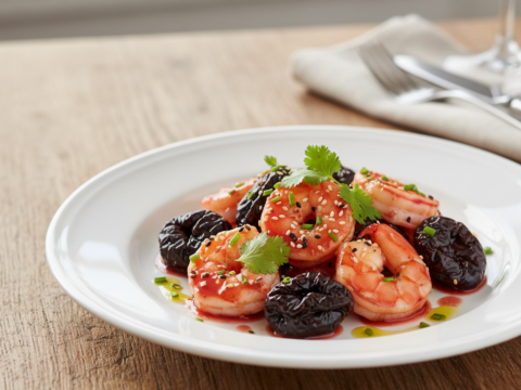 Recette Crevettes marinées aux pruneaux au Cookeo - Plat principal Française - Photo du plat prêt à déguster