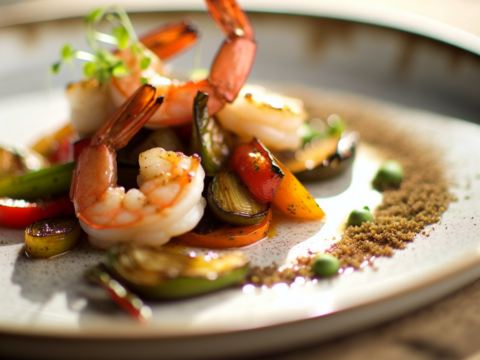 Recette Crevettes poêlées aux légumes au Cookeo - Plat principal Française - Photo du plat prêt à déguster
