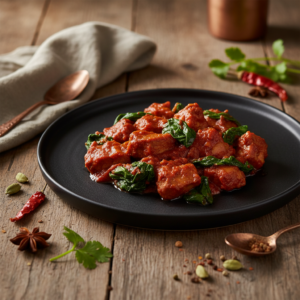 Recette Porc Vindaloo aux Épinards au Cookeo - Plat principal Indienne - Photo du plat prêt à déguster