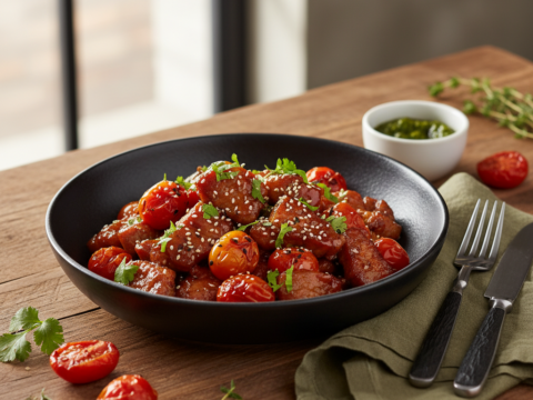 Recette Porc caramélisé aux tomates au Cookeo - Plat principal Française - Photo du plat prêt à déguster