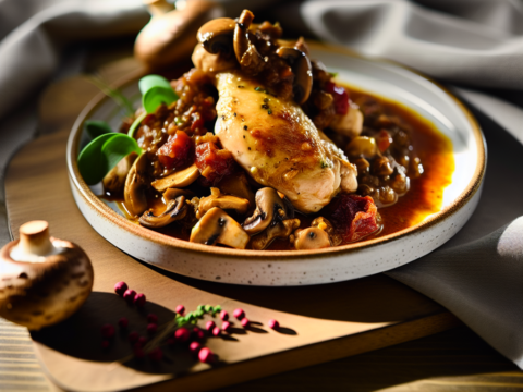 Recette Poulet Bourguignon aux Champignons au Cookeo - Plat principal Française - Photo du plat prêt à déguster