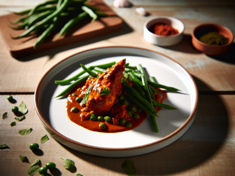 Recette Poulet Vindaloo aux Haricots Verts au Cookeo - Plat principal Indienne - Photo du plat prêt à déguster