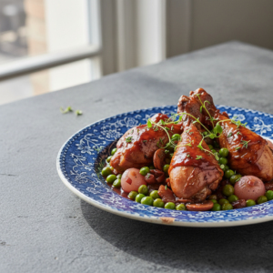 Poulet au vin rouge aux petits pois – Recette Cookeo