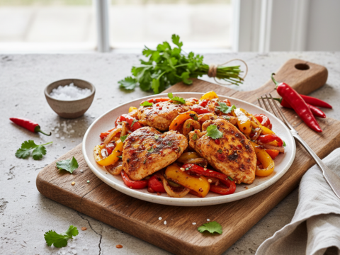Recette Poulet épicé aux poivrons au Cookeo - Plat principal Française - Photo du plat prêt à déguster