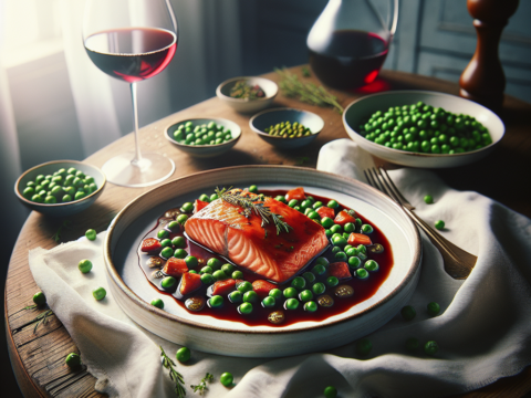 Recette Saumon au vin rouge aux petits pois au Cookeo - Plat principal Française - Photo du plat prêt à déguster