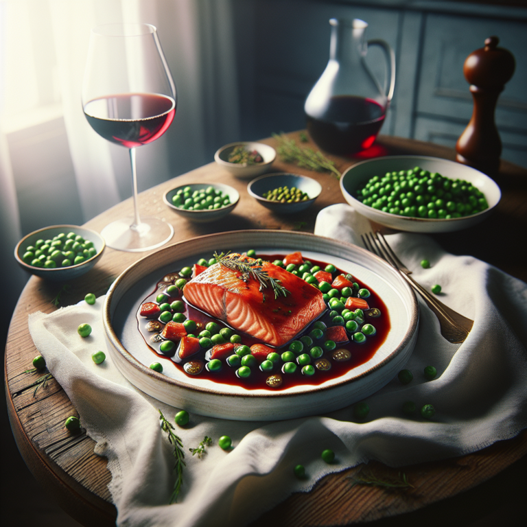 Recette Saumon au vin rouge aux petits pois au Cookeo - Plat principal Française - Photo du plat prêt à déguster