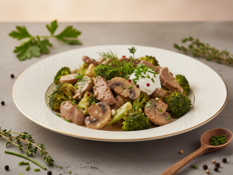Recette Veau Stroganoff aux Brocolis au Cookeo - Plat principal Française - Photo du plat prêt à déguster