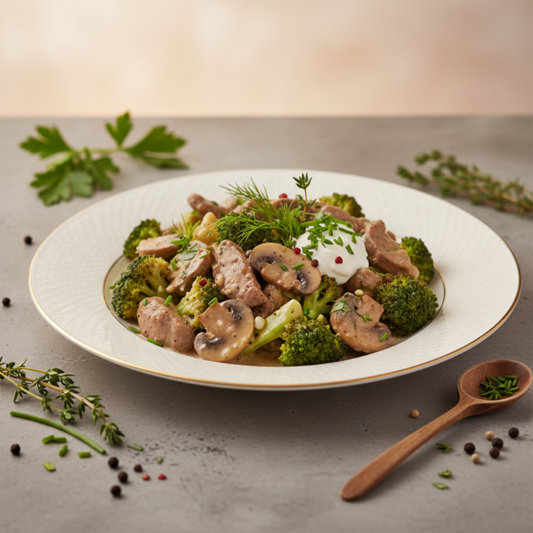 Recette Veau Stroganoff aux Brocolis au Cookeo - Plat principal Française - Photo du plat prêt à déguster