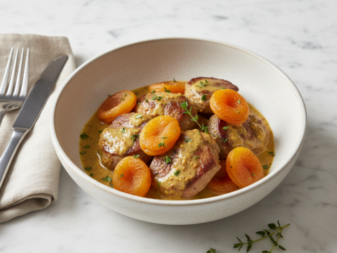 Recette Veau à la moutarde aux abricots au Cookeo - Plat principal Française - Photo du plat prêt à déguster