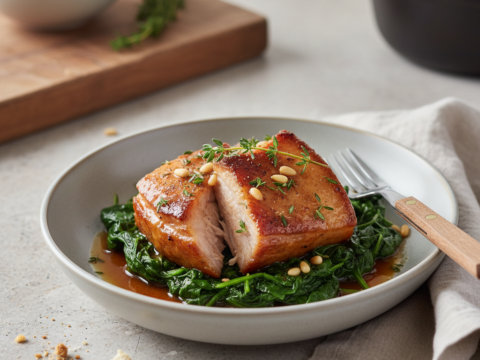 Recette Porc confit aux épinards au Cookeo - Plat principal Française - Photo du plat prêt à déguster