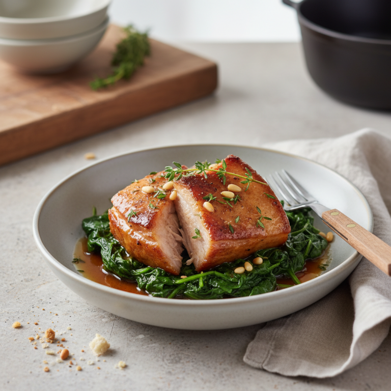 Recette Porc confit aux épinards au Cookeo - Plat principal Française - Photo du plat prêt à déguster