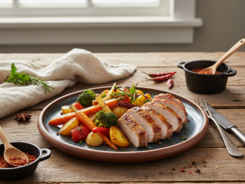 Recette Porc épicé aux légumes au Cookeo - Plat principal Asiatique - Photo du plat prêt à déguster