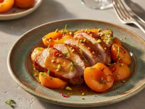 Recette Porc laqué aux abricots au Cookeo - Plat principal Asiatique - Photo du plat prêt à déguster