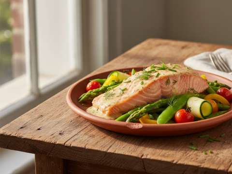 Recette Saumon à la crème aux légumes au Cookeo - Plat principal Française - Photo du plat prêt à déguster