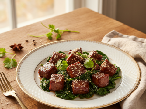 Recette Boeuf caramélisé aux épinards au Cookeo - Plat principal Française - Photo du plat prêt à déguster