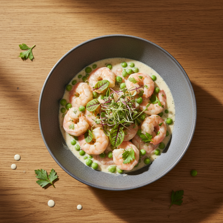 Recette Crevettes à la crème aux petits pois au Cookeo - Plat principal Française - Photo du plat prêt à déguster