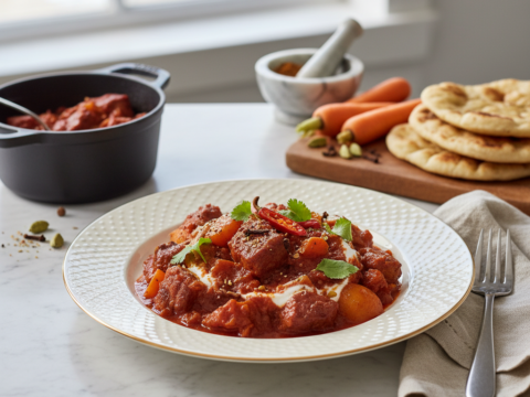 Recette Porc Vindaloo aux Carottes au Cookeo - Plat principal Indienne - Photo du plat prêt à déguster