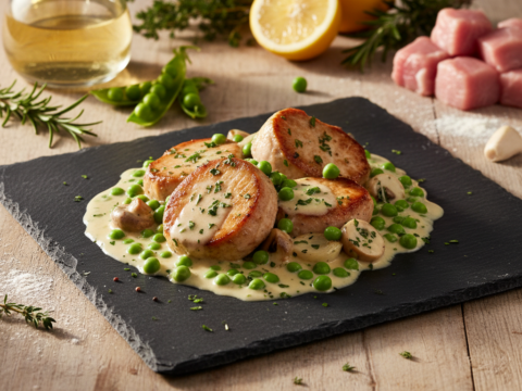 Recette Porc au vin blanc aux petits pois au Cookeo - Plat principal Française - Photo du plat prêt à déguster